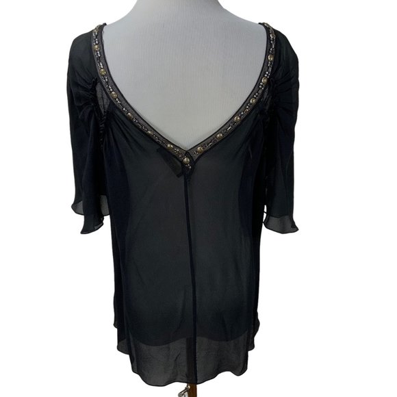 New Roberto Cavalli Black Beaded Silk Chiffon Cocktail Top Evening IT38 Tunic - Picture 7 of 12
